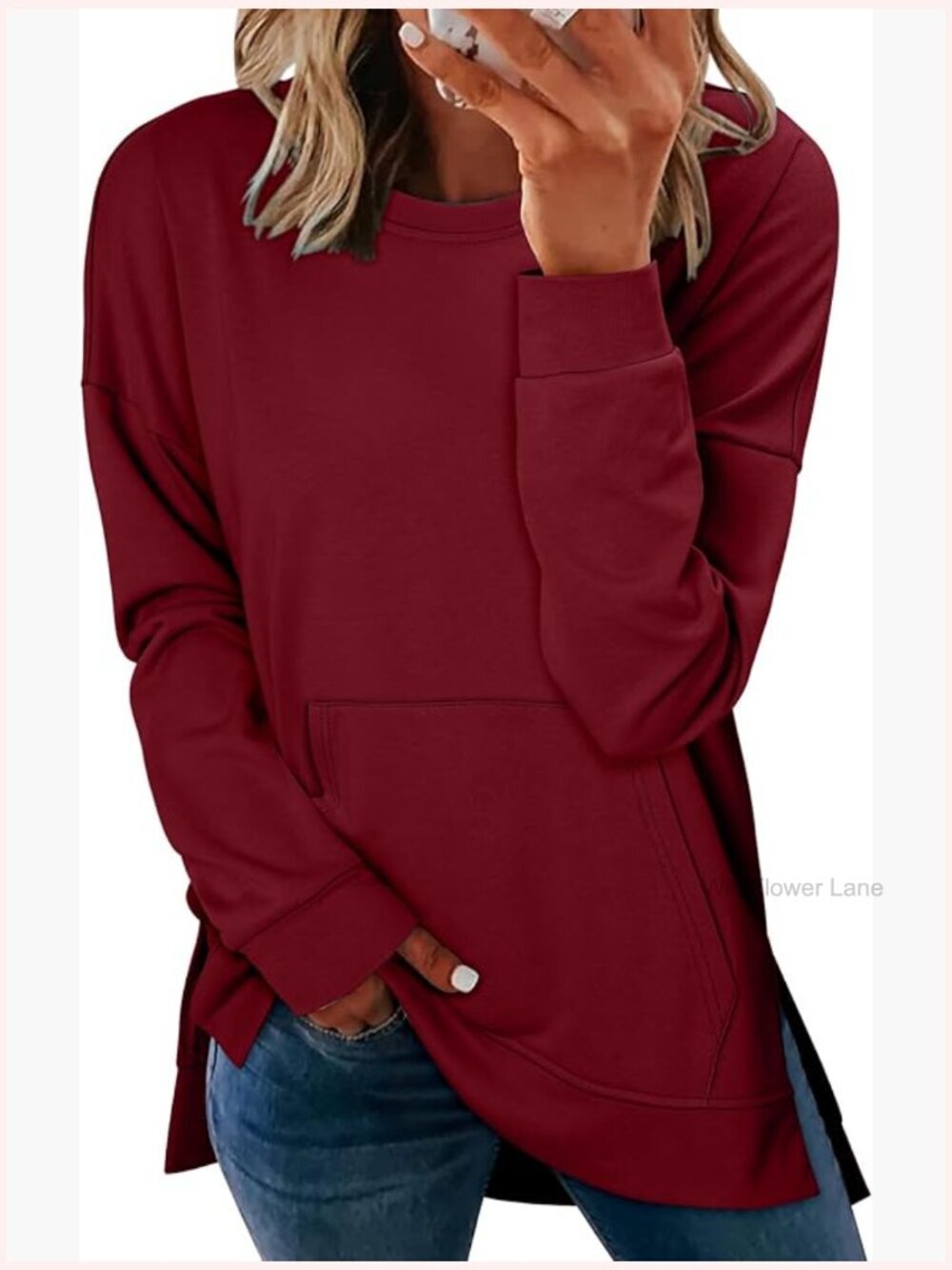 Oversized Crewneck Sweatshirt Long Sleeve Tunic Pullover Side Slit